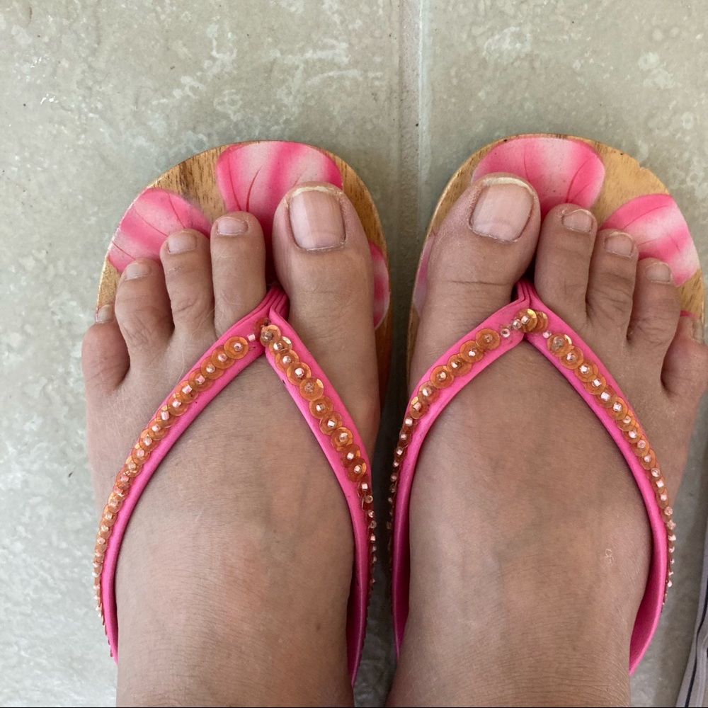 Wooden sandals with painted flowers Hibiscus Tropical Hawaii Polynesian Size XL - Picture 13 of 14